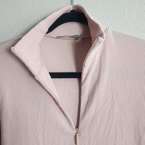 Vince Shirt Womens Medium Pink Ribbed Mock Neck Quarter Zip Long Sleeve Modal - Picture 5 of 11